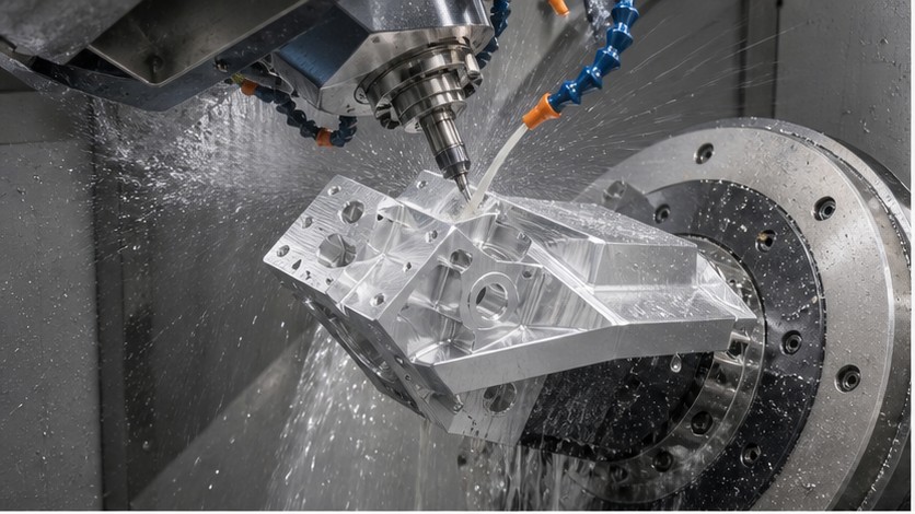 mecanizado CNC de 5 ejes de una pieza compleja de aluminio