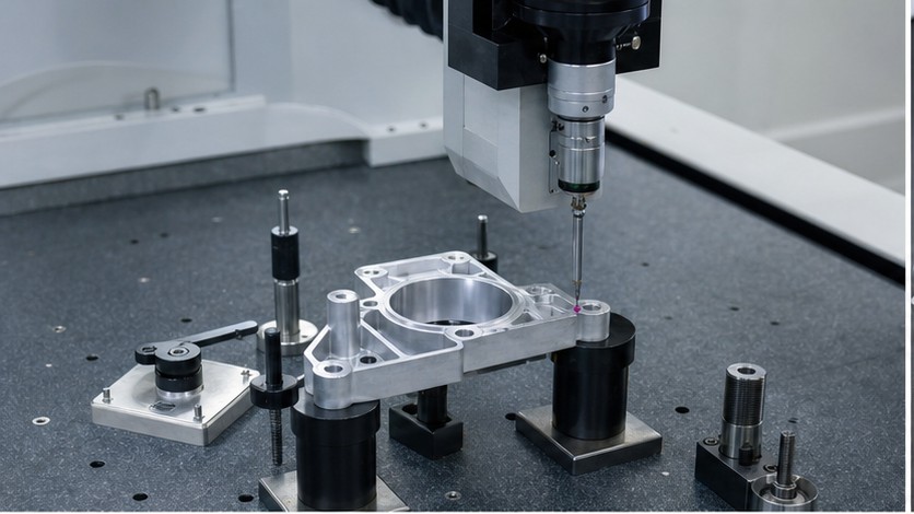 Inspección CMM de una pieza CNC de aluminio de precisión