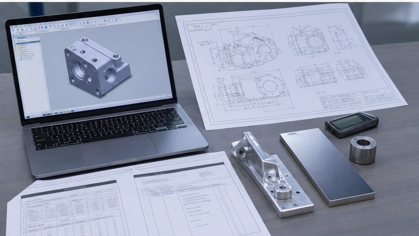 Revisión RFQ de requisitos de calidad con CAD plano y certificado de material