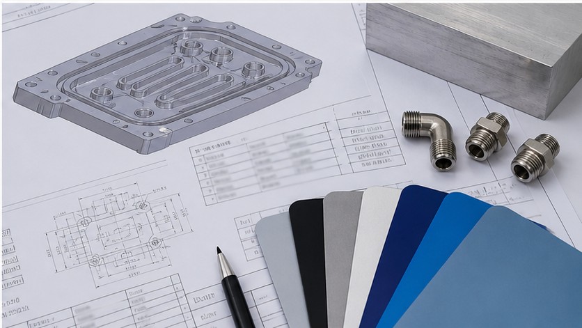 Revisión RFQ de plano y acabado para placa de refrigeración CNC