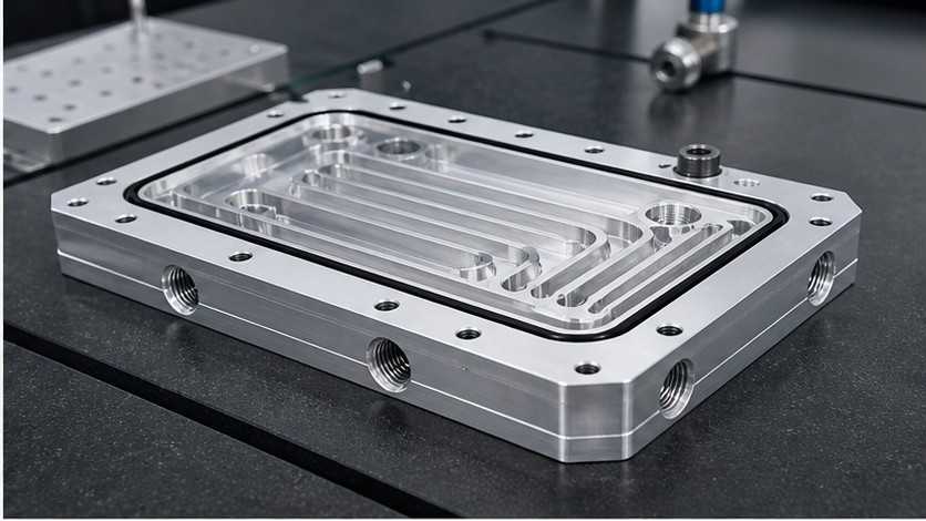 Placa de refrigeración líquida de aluminio mecanizada con canales y ranura de sellado