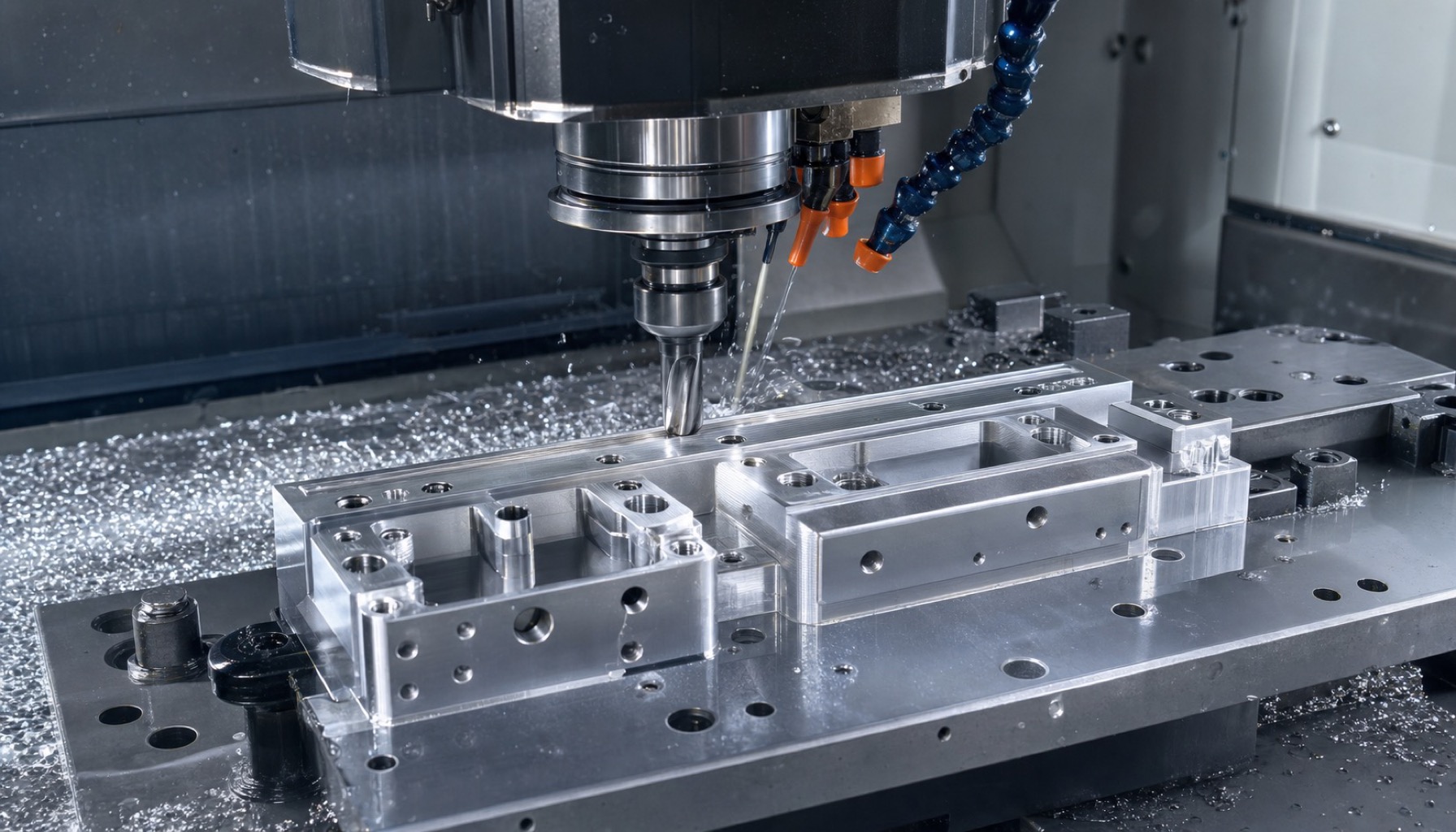 Mecanizado CNC de la cara de apoyo de un soporte de patín de guía lineal para robots