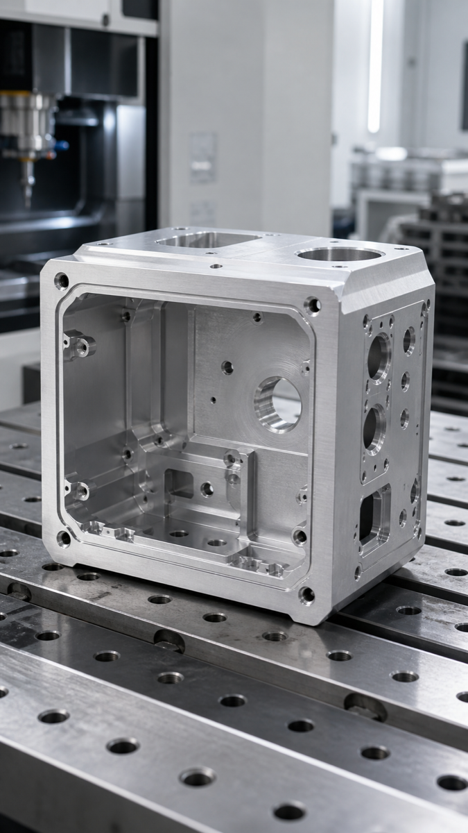 Carcasa de aluminio de cavidad profunda sobre mesa CNC