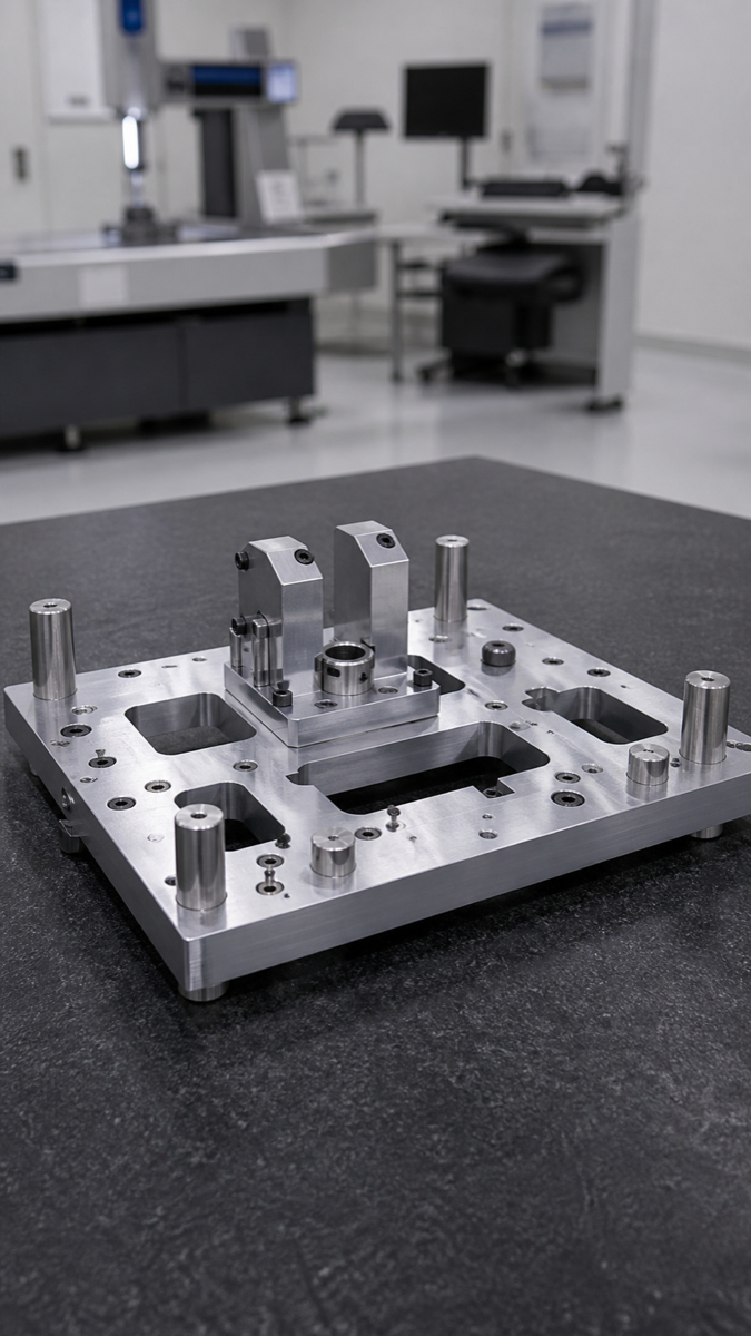 Placa de fijación CNC con pasadores y posiciones de agujeros de precisión