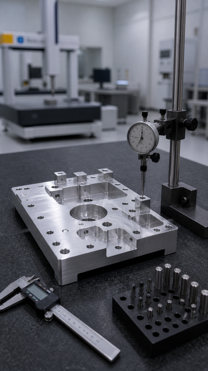 Inspección de agujero para pasador en placa CNC de precisión