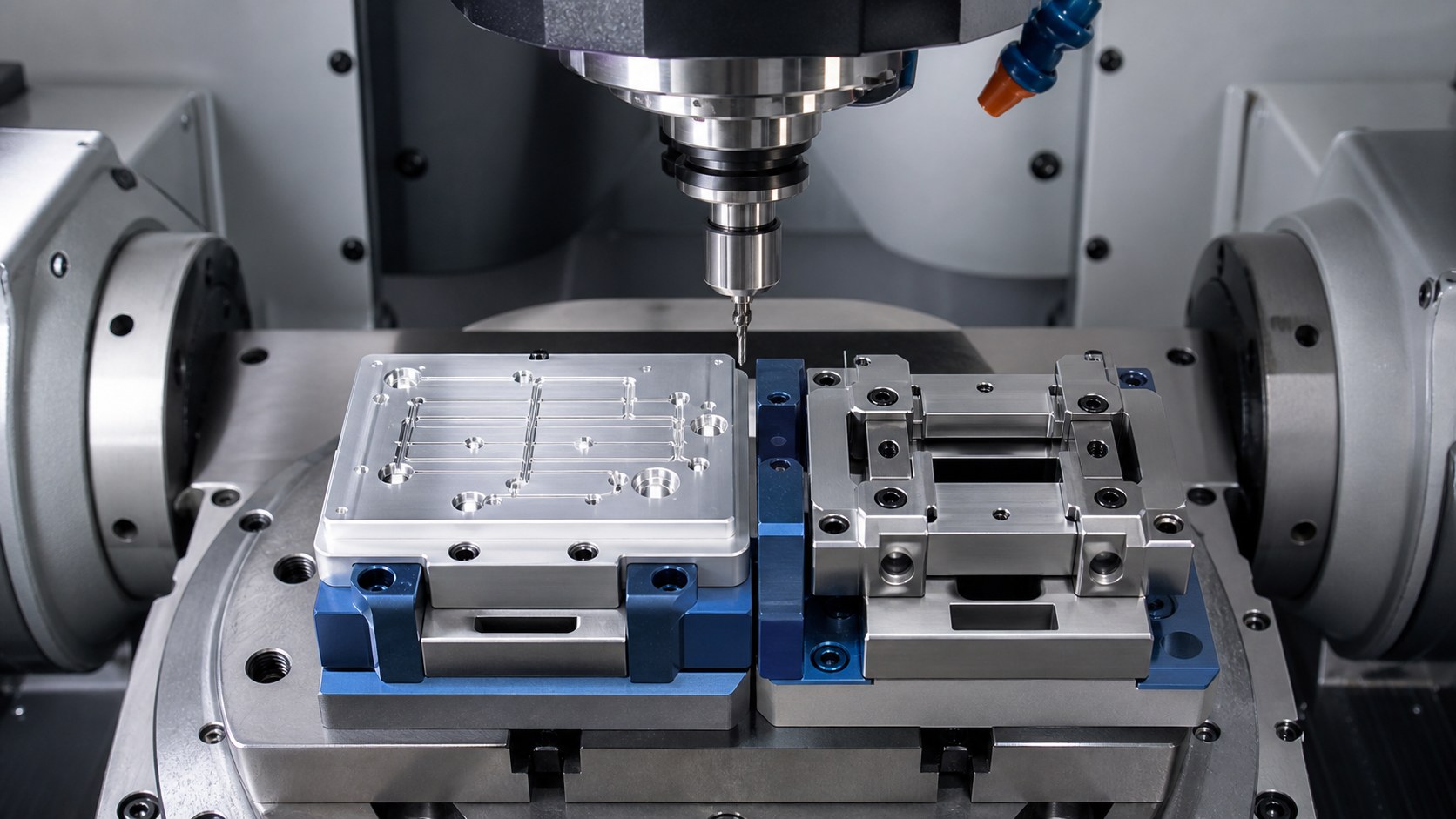 Sujeción de 5 ejes para mecanizado de manifolds microfluídicos médicos