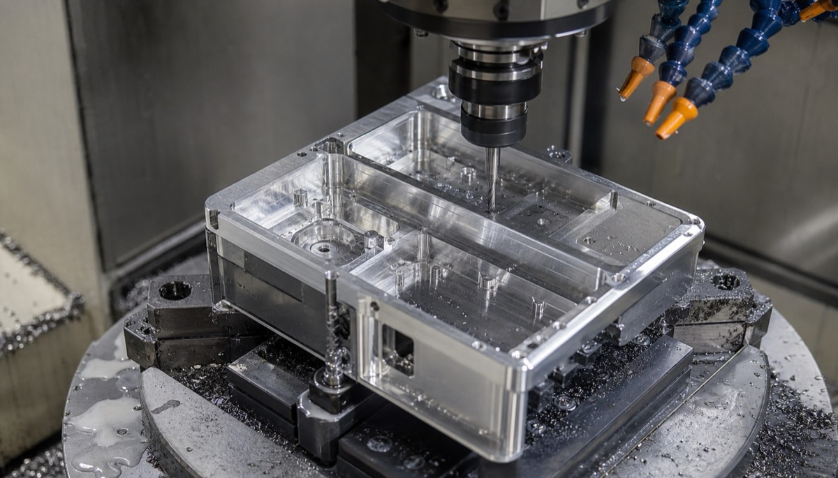 Mecanizado CNC de una carcasa de aluminio con blindaje para módulos ópticos