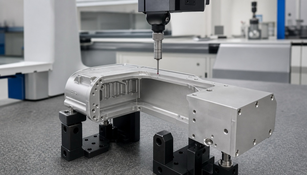 Inspección CMM de una carcasa de aluminio para módulo óptico con agujeros críticos