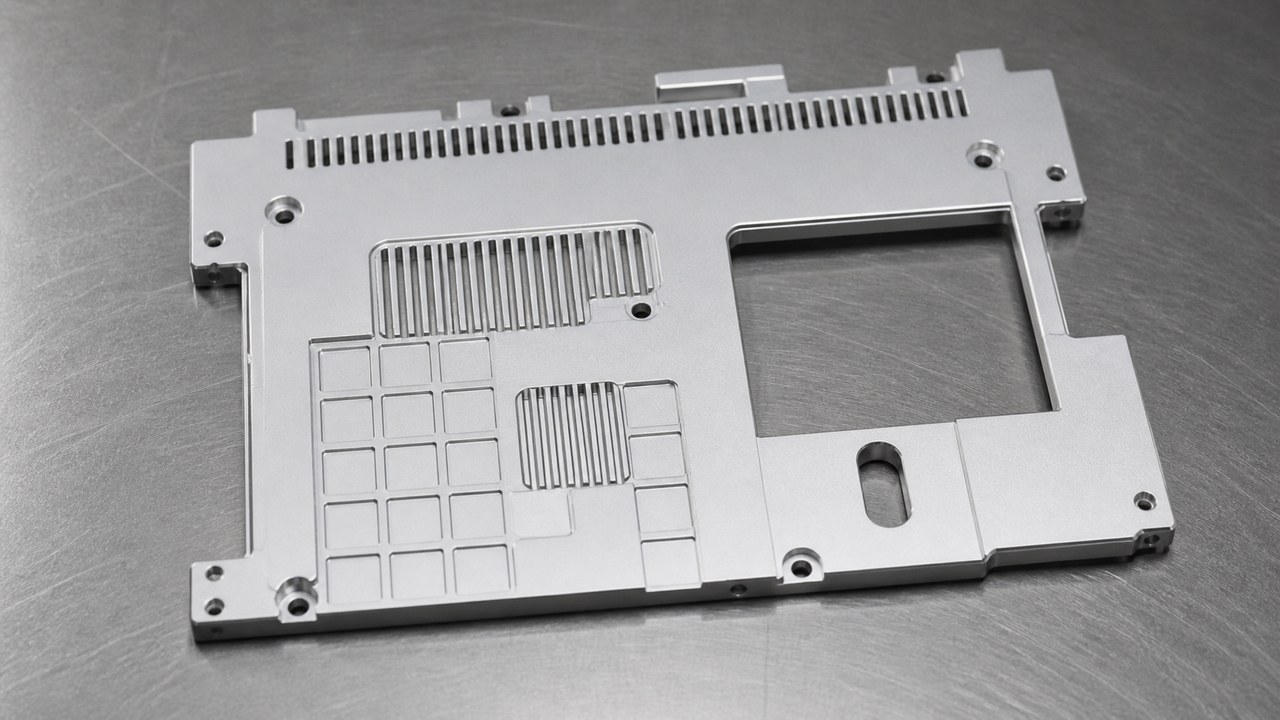 Plan de mecanizado para una placa frontal protectora de aluminio: agujeros, ranuras, datums y rebabas