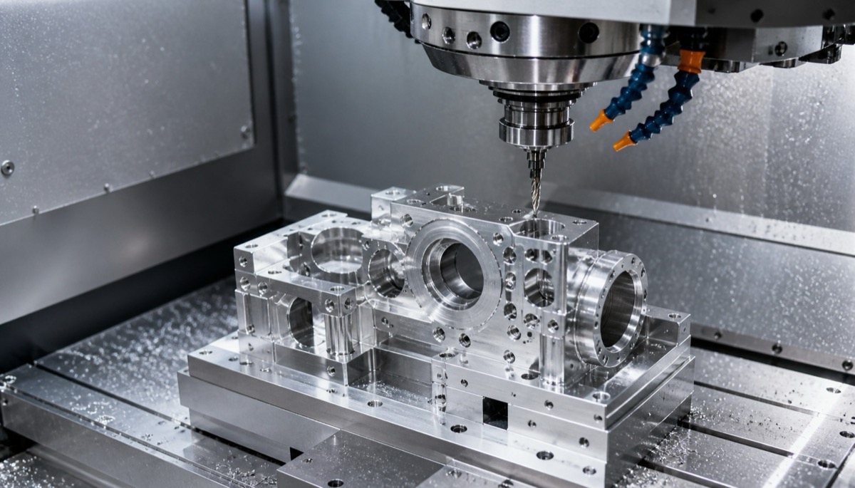 Mecanizado CNC de una pieza de aluminio para instrumento optico con agujeros de precision