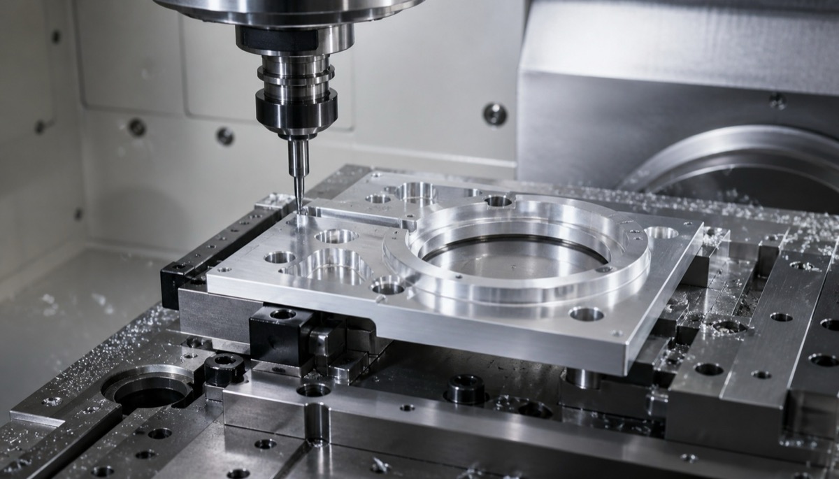 Mecanizado CNC de una montura optica de aluminio con caras planas de datum