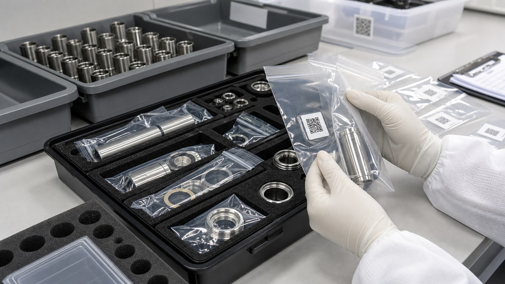 Embalaje limpio y trazabilidad para componentes ópticos CNC de endoscopio