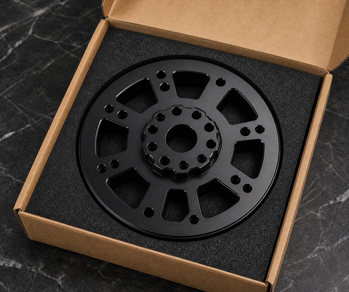 Embalaje de espuma para eje de salida robotico anodizado negro