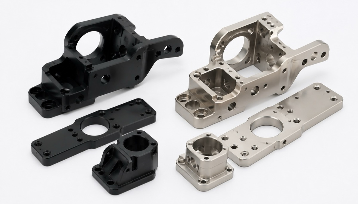Componentes roboticos de aluminio con anodizado negro y acabado niquelado