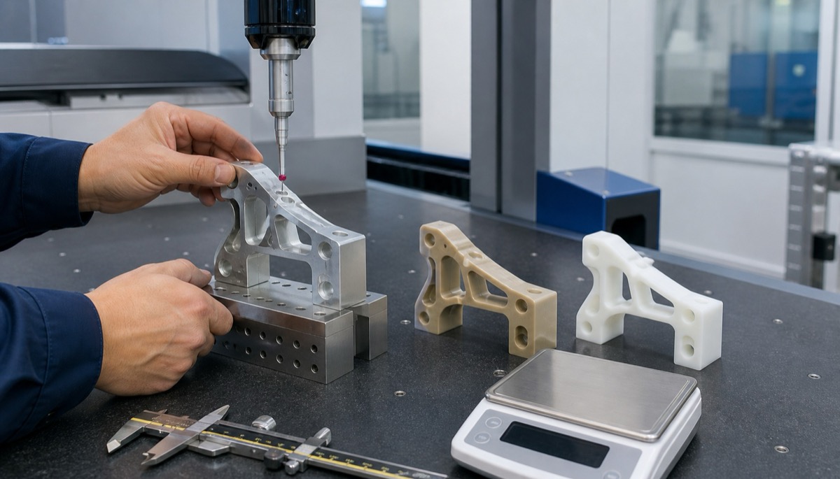Revision de seleccion de material e inspeccion de piezas ligeras roboticas