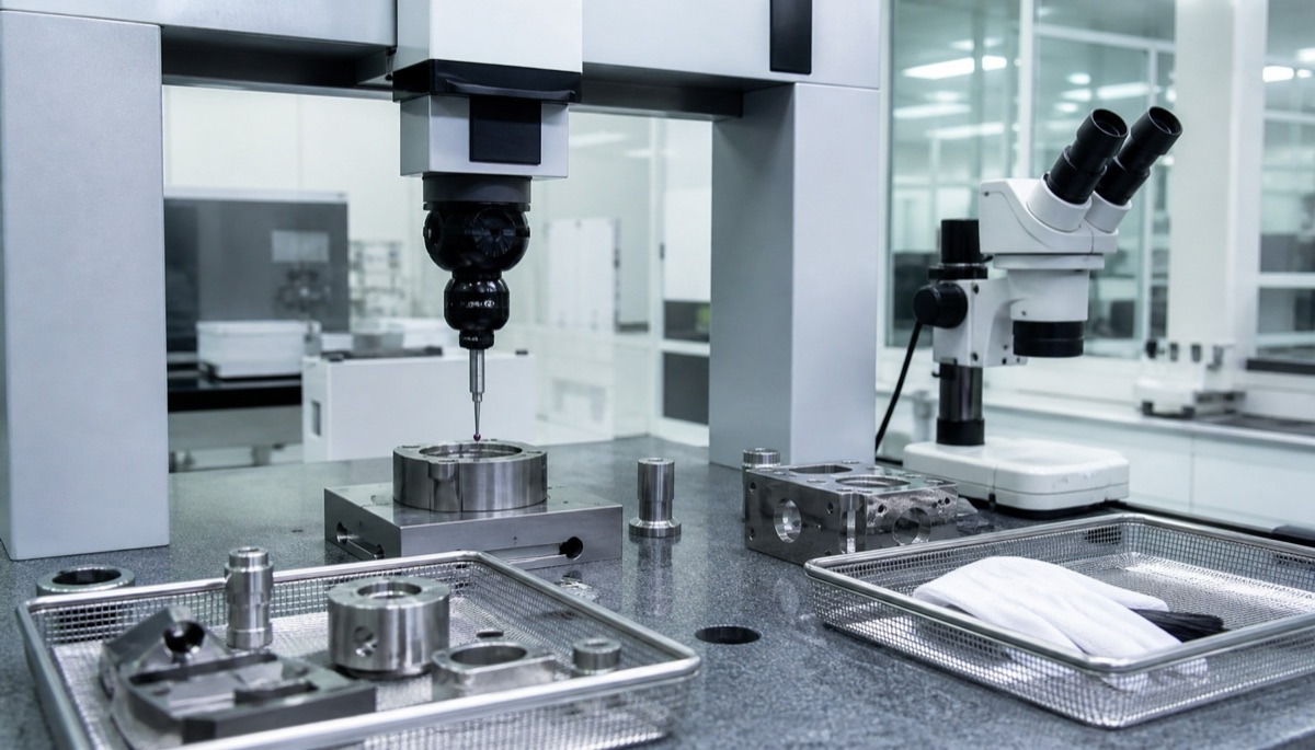 Configuracion de metrologia para inspeccion de piezas CNC a medida de dispositivos medicos