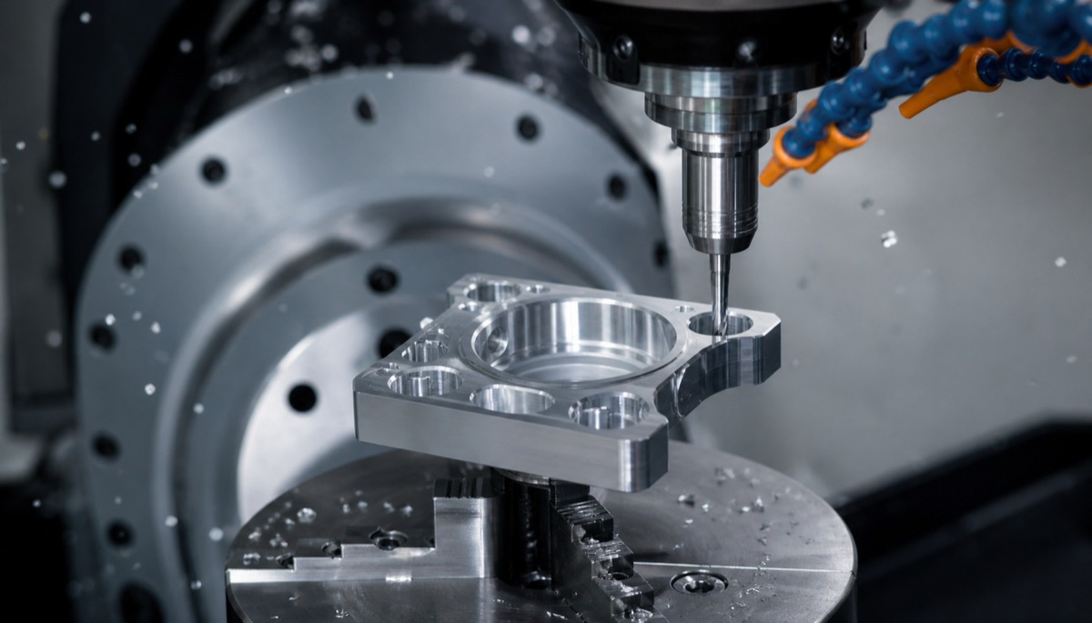 Mecanizado CNC de un componente optico de aluminio en un centro de mecanizado de precision