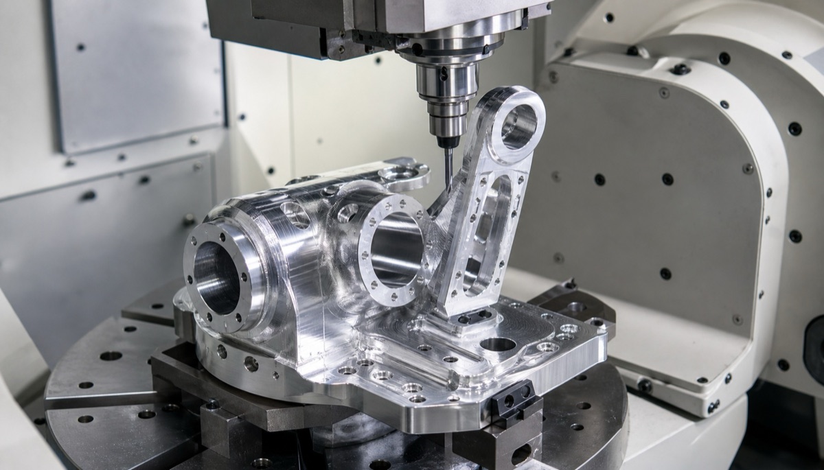 Mecanizado CNC de 5 ejes de una pieza estructural robotica de aluminio