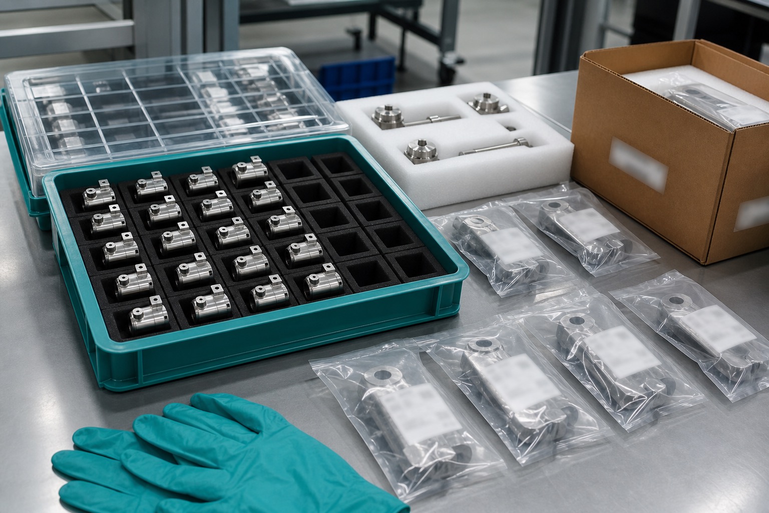 Clean finishing and protective packaging for medical device parts