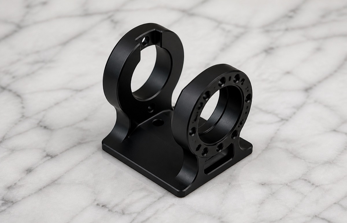 Soporte de pie de robot humanoide 6061-T6 anodizado negro con doble oreja circular