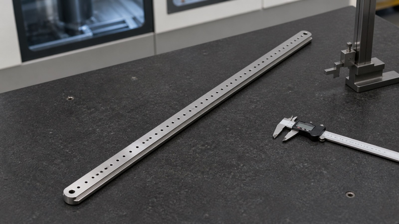 Revision tecnica de mecanizado CNC: CNC Machining Review of a Long Guide-Rail Adapter Plate for Automation Fixtures: Hole-Row