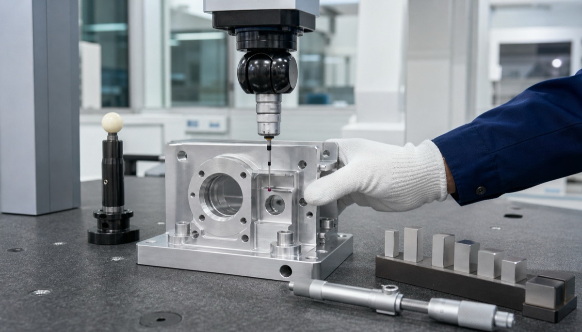 Inspeccion CMM de agujeros y superficies datum en una pieza de precision