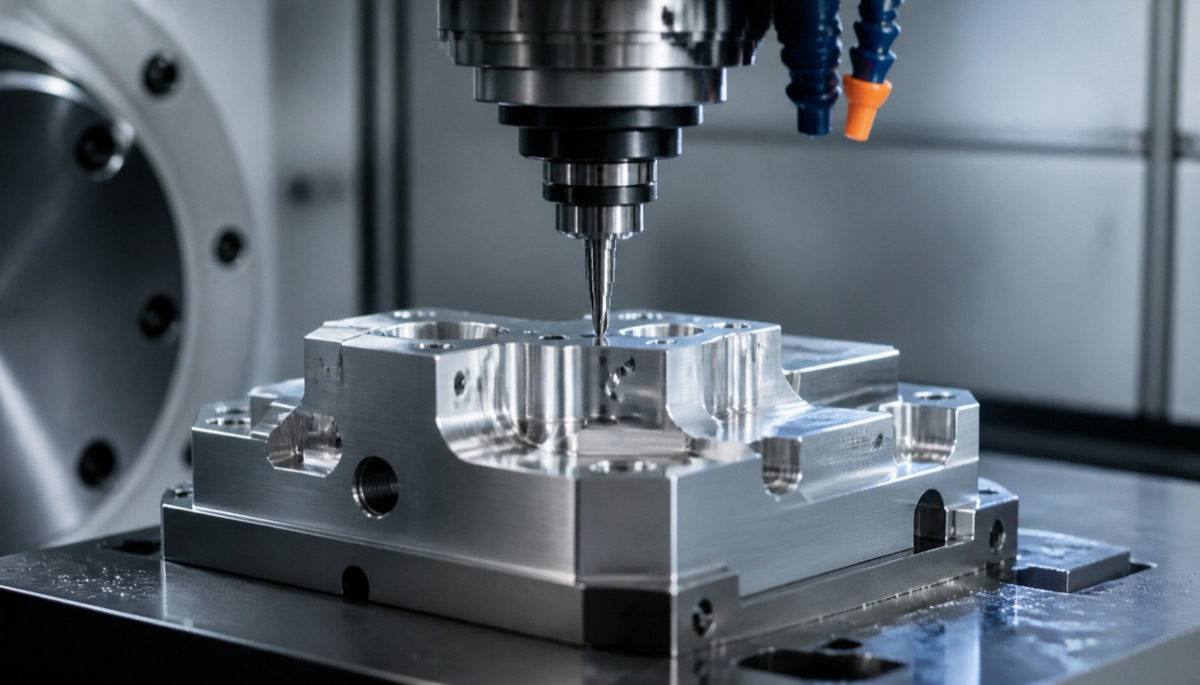 Acabado CNC de un componente de aluminio de precision con tolerancias estrictas