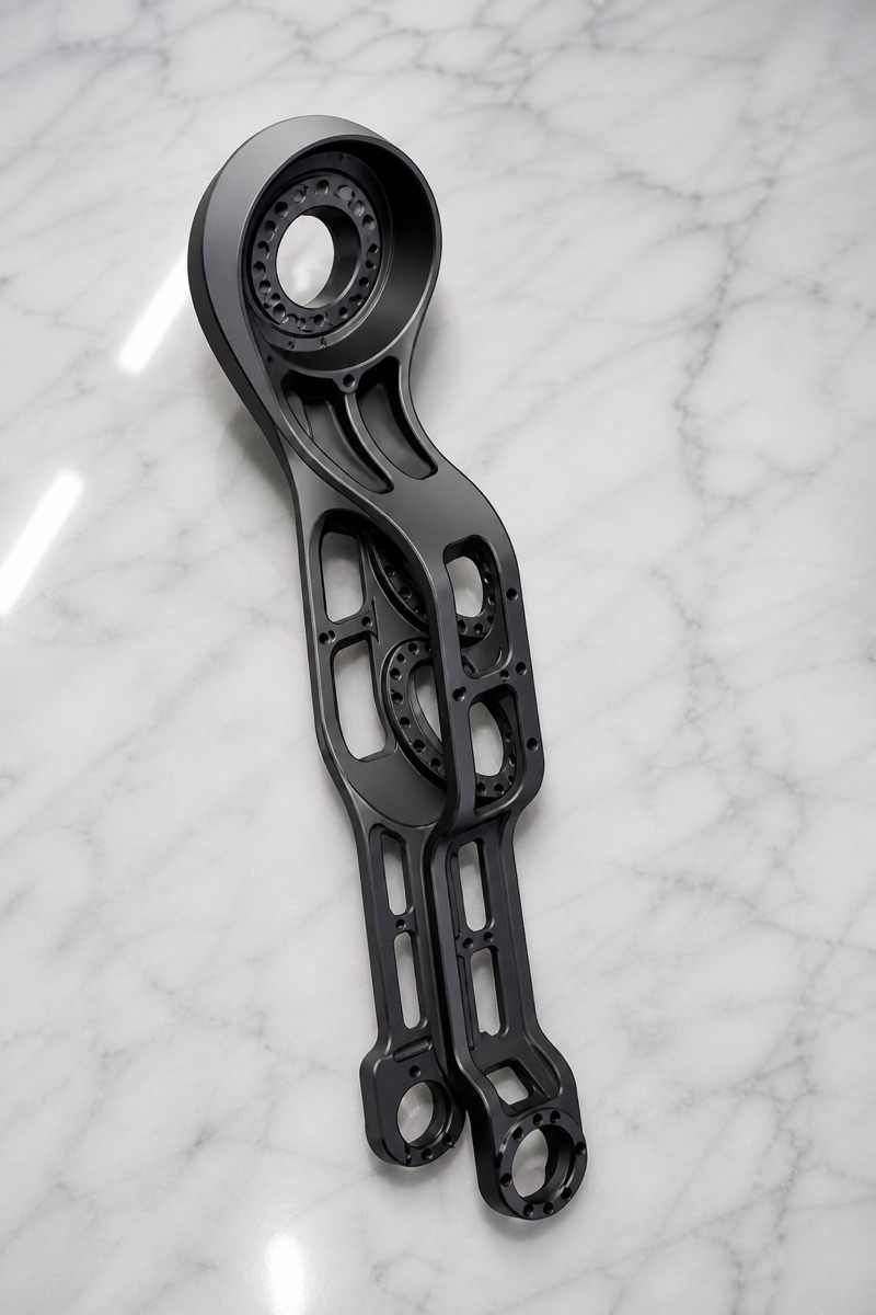 Soporte de pantorrilla 6061 anodizado negro con brazo largo y ventanas de aligeramiento