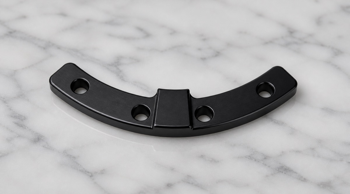 Bloque de cero 6061-T6 anodizado negro con perfil curvo y resalte de referencia