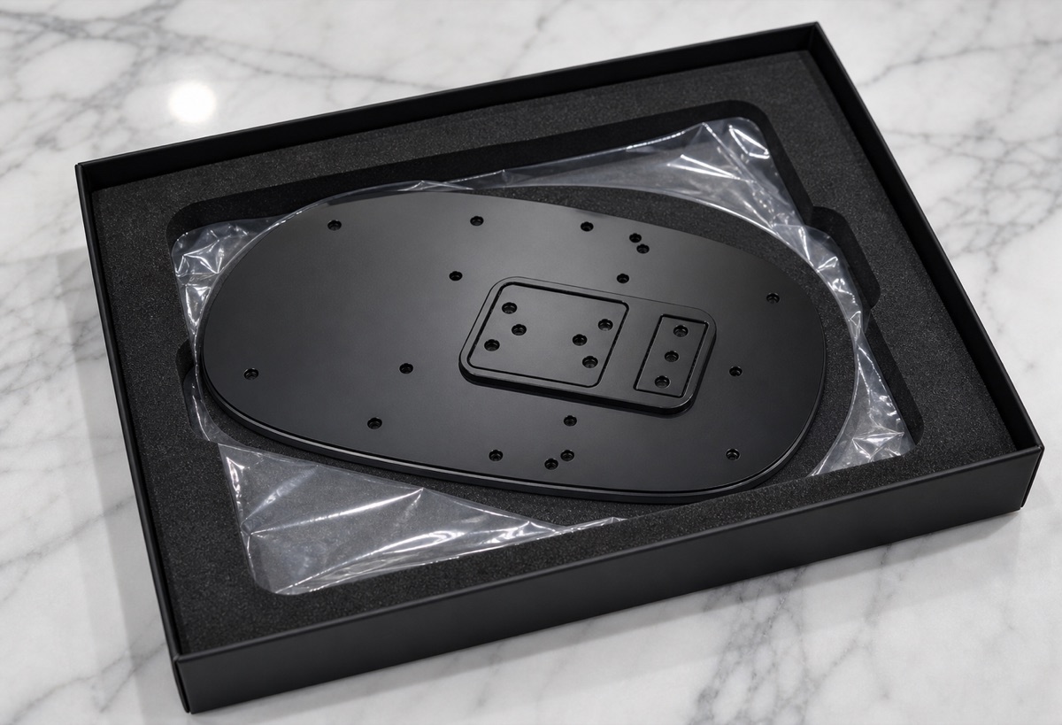 Embalaje protegido para placa de soporte de pie anodizada negra