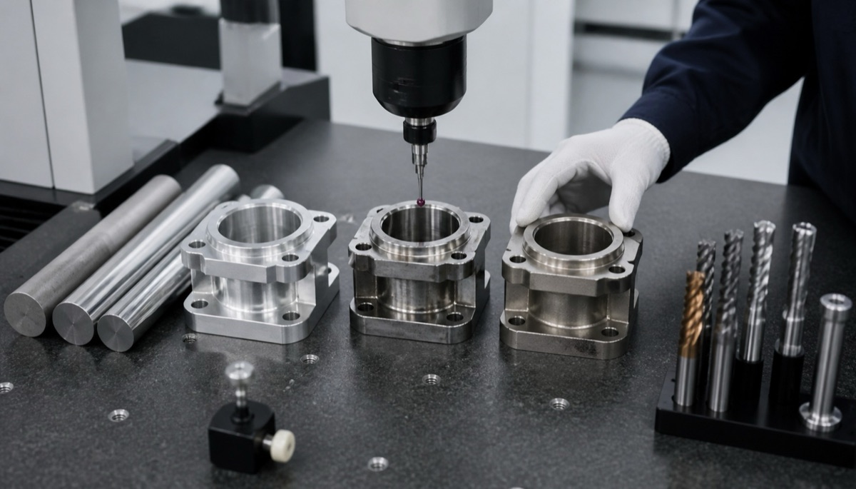 Ingeniero revisando eleccion de material y proceso CNC para componentes de precision