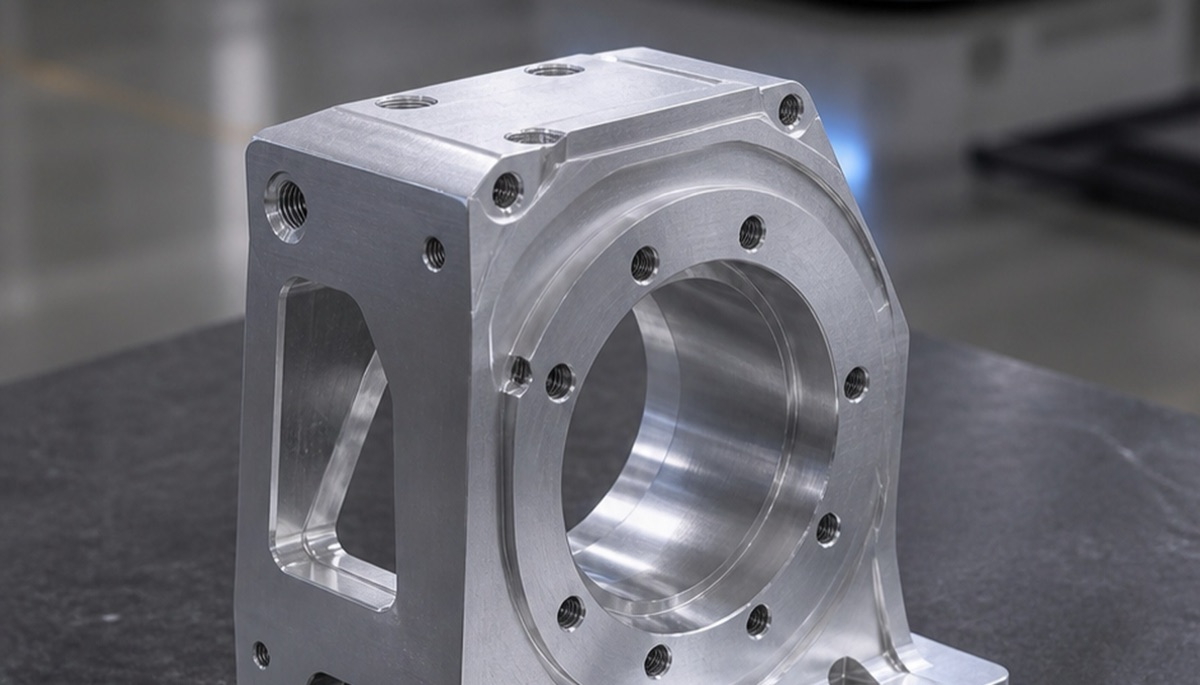 Componente de soporte óptico de aluminio con agujero circular y ventana de aligeramiento