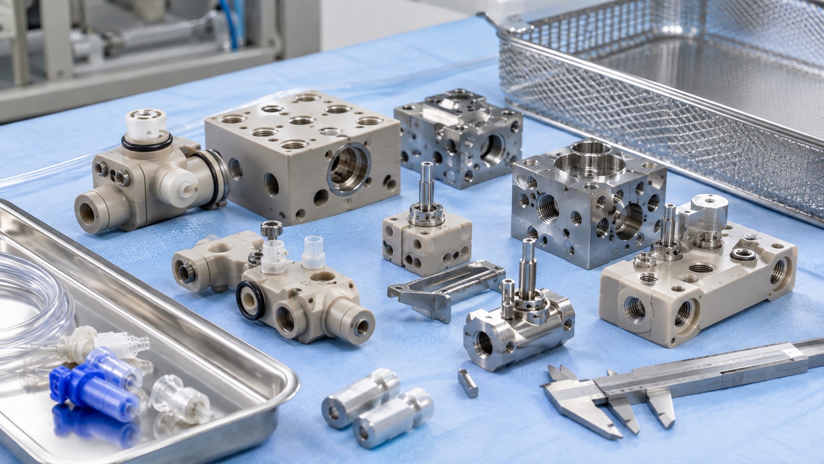 Mecanizado CNC de piezas de control de fluidos médicos: manifolds PEEK, bloques de válvulas e interfaces de sellado