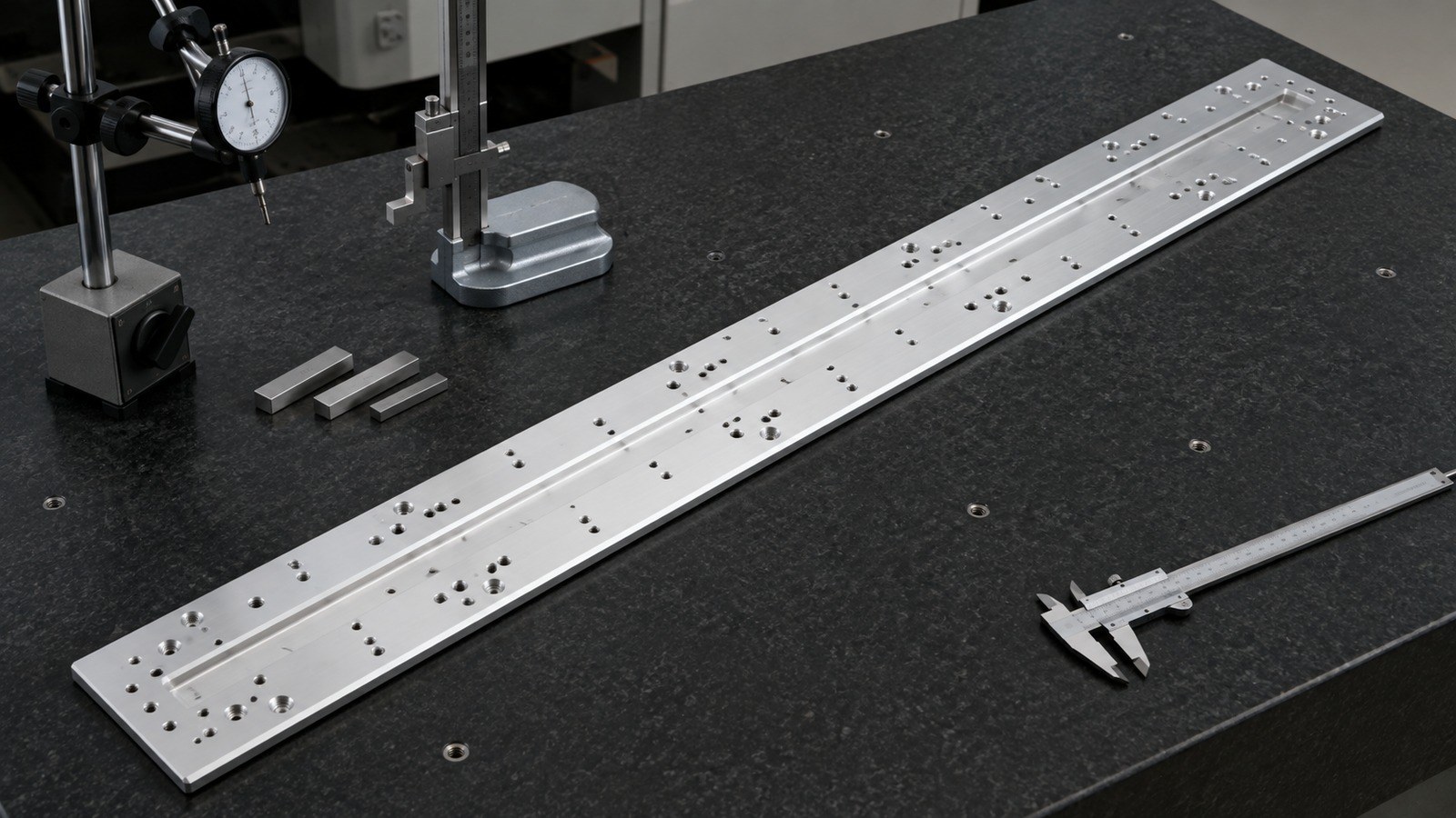 Revision tecnica de mecanizado CNC: Machining Plan for a Long Aluminum Slide-Rail Mounting Plate in Custom Automation