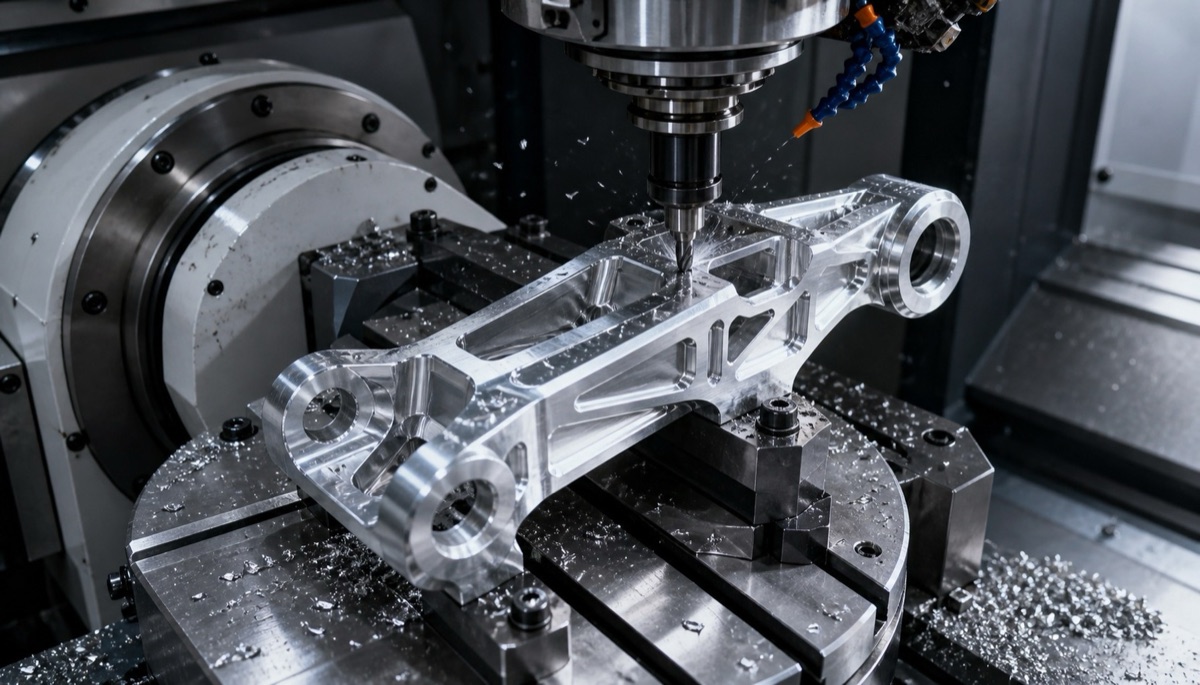 Mecanizado CNC de 5 ejes de un eslabón robótico ligero con varios alojamientos