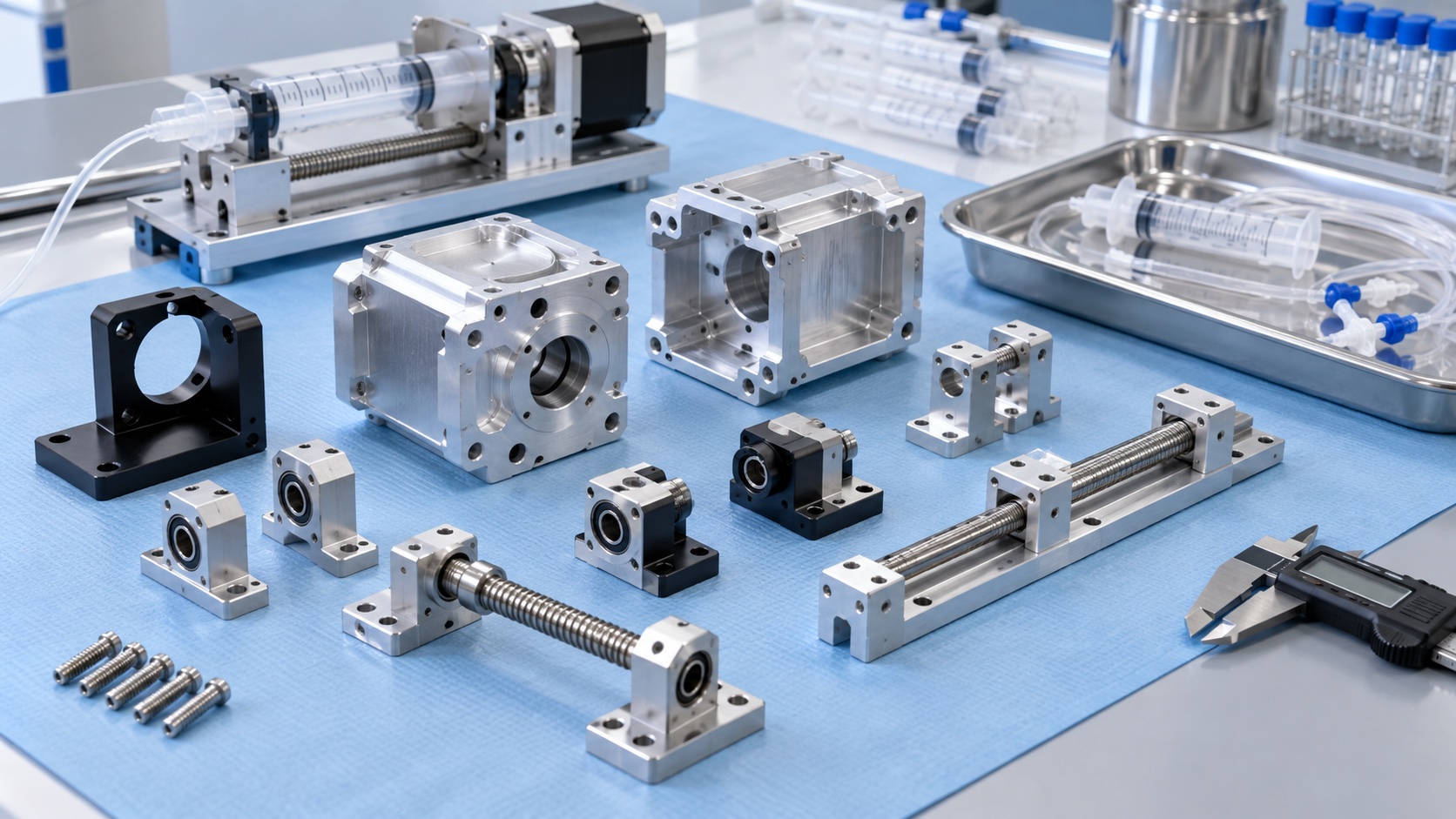 Componentes de accionamiento mecanizados CNC para bombas de jeringa