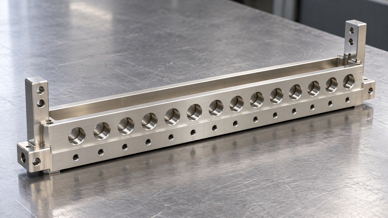 Revision de mecanizado CNC para un bastidor largo de montaje en automatizacion