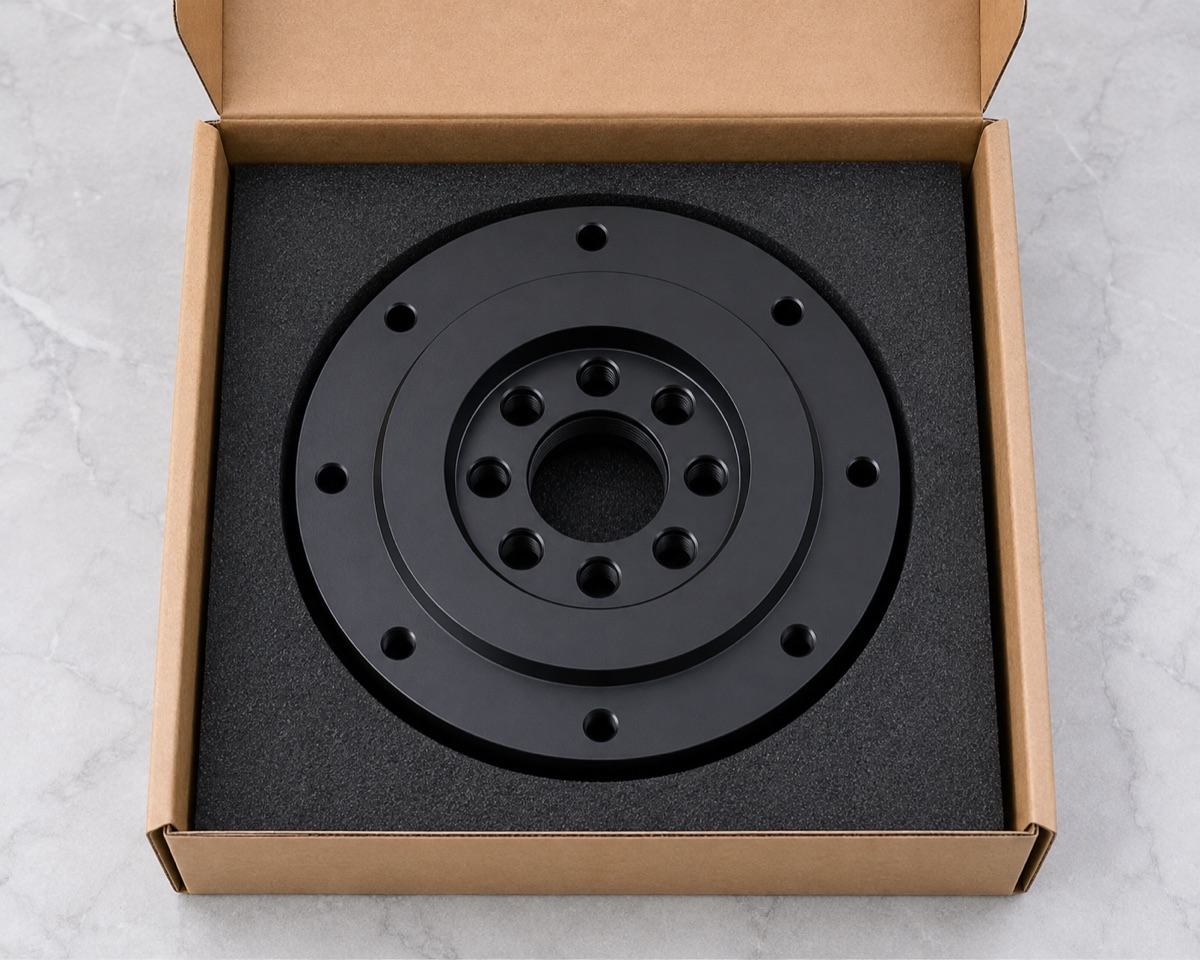 Embalaje individual de espuma para una brida robótica anodizada negra